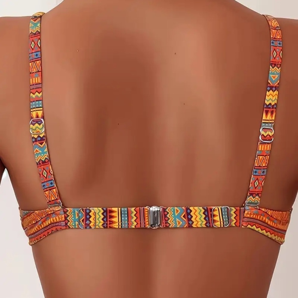 Multicolor Ethnic Print Bandeau Bikini Set - Picture 10 of 15